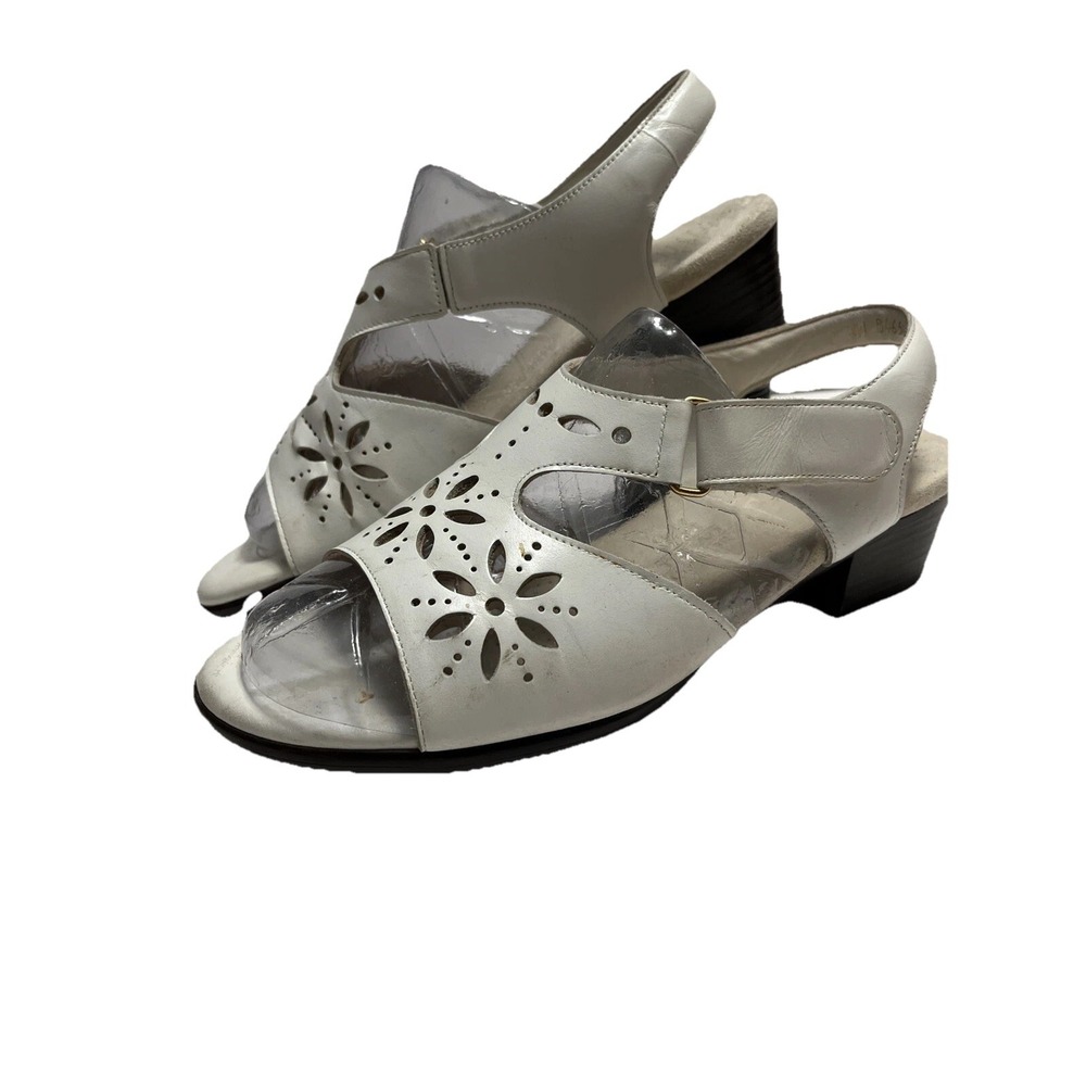 SAS White Tripad Comfort Sling Back Leather Slip On Sandals Women's Size 8W